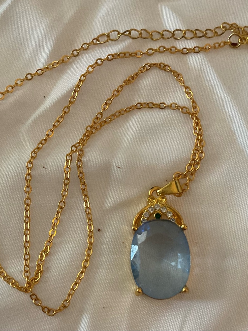 Gold-Tone Necklace with Light Blue Oval Lab Created Gems Pendant 20”